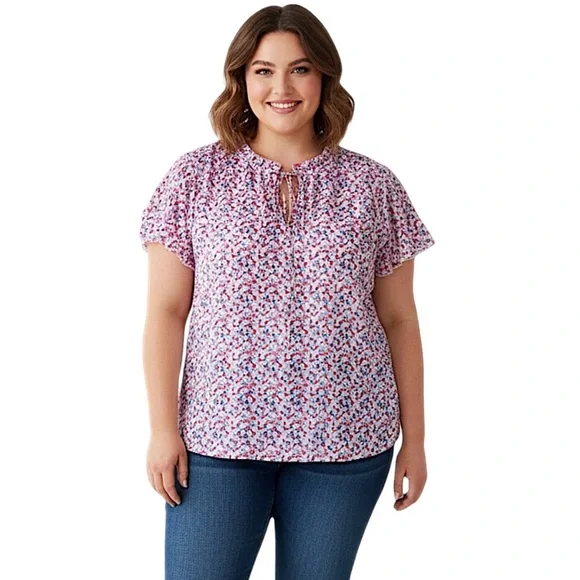 C by One Blouse Flutter Sleeve Summer Top Boho Semitransparent Lined Plus 2X - Picture 1 of 16